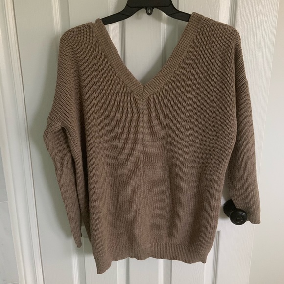 V Neck Lace Up Back Knit Sweater - Picture 1 of 4